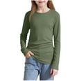 thumbnail image 1 of FAHXNVB Girls Ribbed Knit T Shirts Long Sleeve Soft Stretchy Breathable Tees Tops Solid Color Summer Comfy Fashion Shirts 5-16 Years, 1 of 7