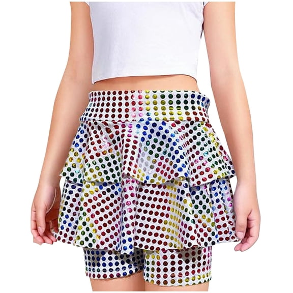 FAHXNVB Girls Short Skirt Kids Casual Stretchy Waist 2-Layer Polka Dot Ruffle Party Skirts Sports Athletic Skirts 4-14 Years