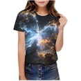 thumbnail image 1 of FAHXNVB Girls' Short Sleeve T-Shirts Crewneck Soft Cotton Galaxy Print Tees Tops Fashion Casual Comfortable Shirts 3-14 Years, 1 of 8