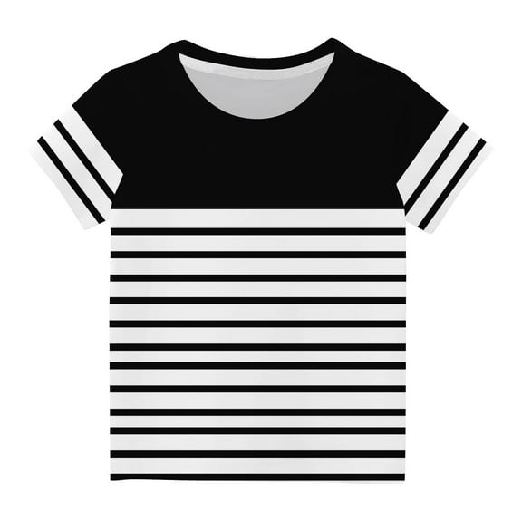 FAHXNVB Girls Short Sleeve T-Shirts Soft Cotton Crewneck Tees Tops Fashion Casual Striped Basic Pullover Blouse 3-14 Years