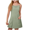 thumbnail image 1 of FAHXNVB Girls Spaghetti Strap Eyelet Dress Sleeveless A Line Dress with Pocket Summer Beach Casual Lightweight Sundress 5-15 Years, 1 of 7