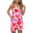 thumbnail image 1 of FAHXNVB Girls Summer Romper Hearts Print Sleeveless V Neck Jumpsuit Short Outfits with Pocket One Piece Casual Clothes 5-14 Years, 1 of 4