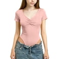 thumbnail image 1 of FAHXNVB Girls V Neck Bodysuits Short Sleeve Soft Cotton Solid Color Cute Casual Tops Fashion Comfortable Undershirts 3-15 Years, 1 of 4