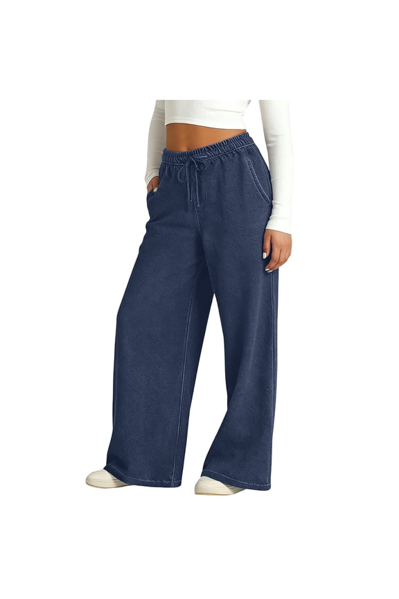 Girls Wide Leg Pants with Pockets Drawstring Elastic Waist Solid Color Casual Pants Lightweight Loose Fit Fashion Pants 7-16 Years