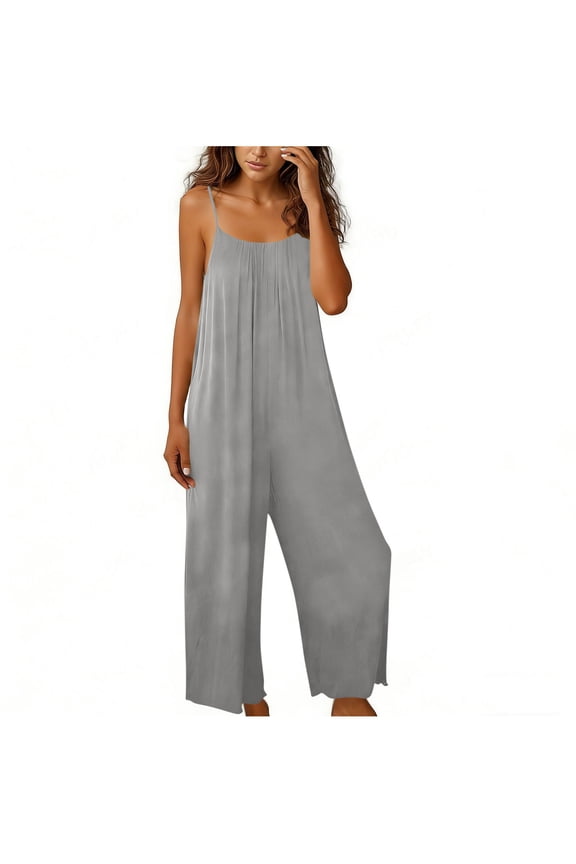 Jumpsuits For Women Fashion Backless Sleeveless Spaghetti Strap Wide Leg Rompers Loose Fit Casual Summer Overall Jumpers,XXL,Gray