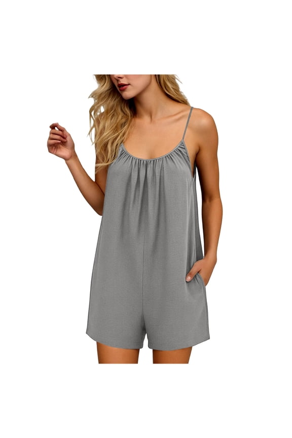 Jumpsuits For Women Trendy Backless Sleeveless Spaghetti Strap Wide Leg Short Rompers Breathable Casual Summer Overall Jumpers,XXL,Gray