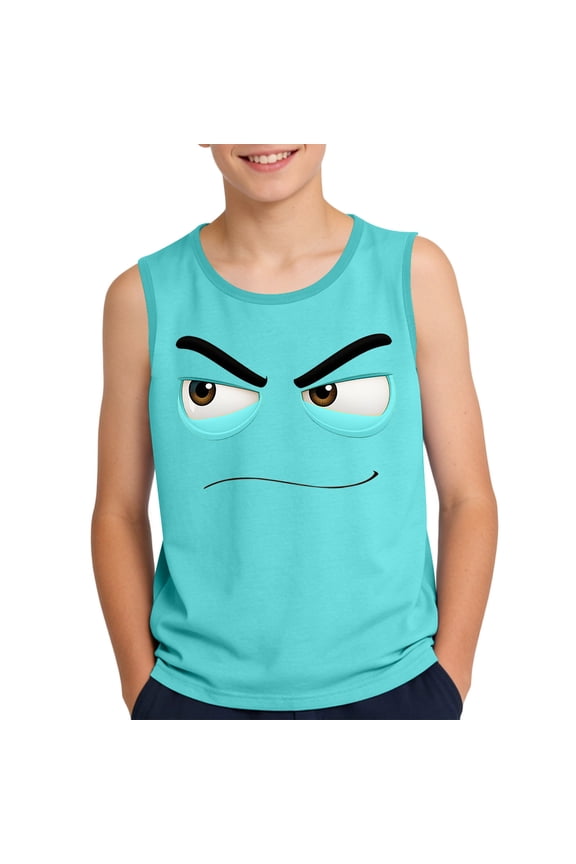 Kids Cartoon Face Print Tank Tops Sleeveless Solid Color Casual Tops Funny Summer Fashion Sweatshirt Vest 3-15 Years
