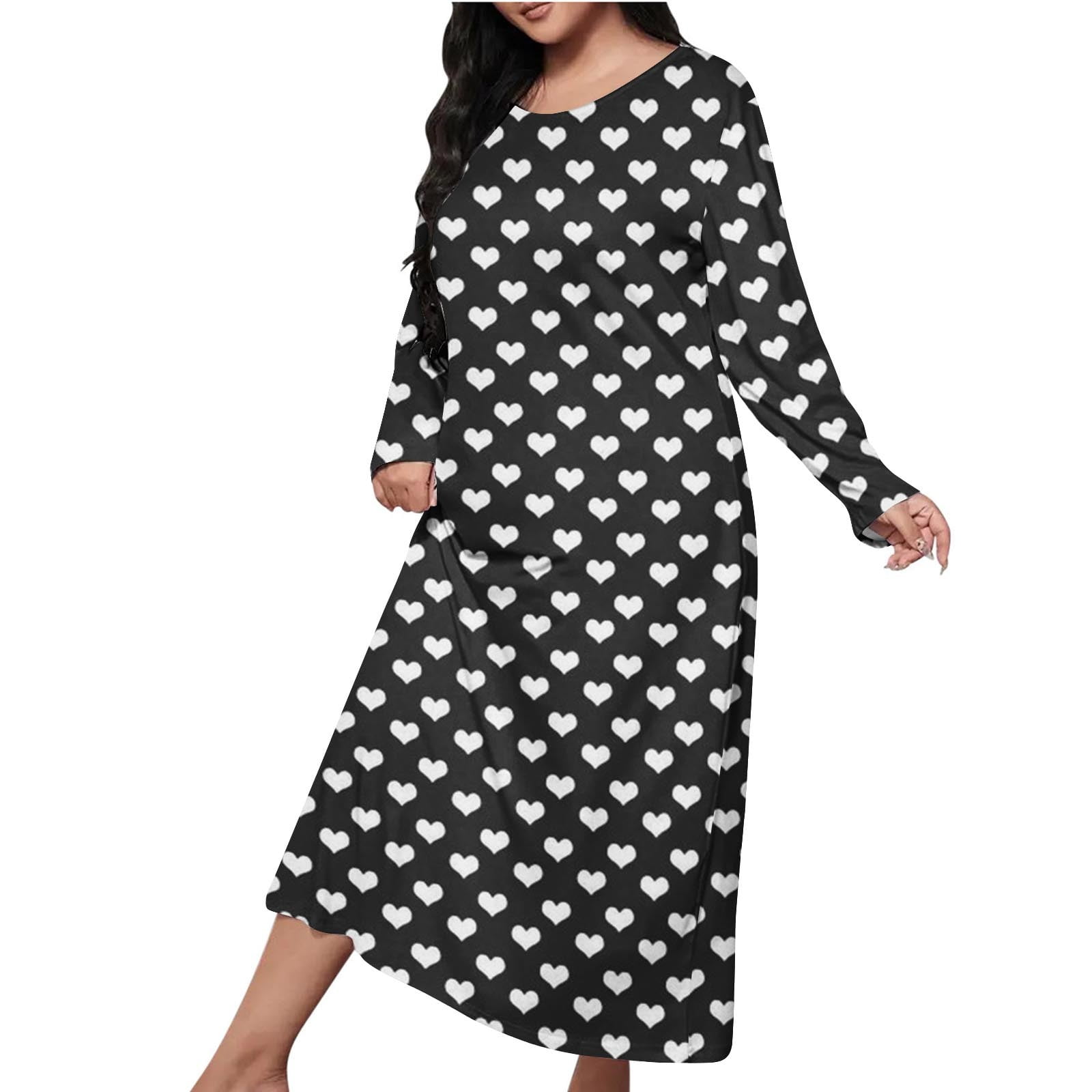 FAHXNVB Long Nightgowns for Women Casual Hearts Printed Crewneck Long FAHXNVB Long Nightgowns for Women Casual Hearts Printed Crewneck Long