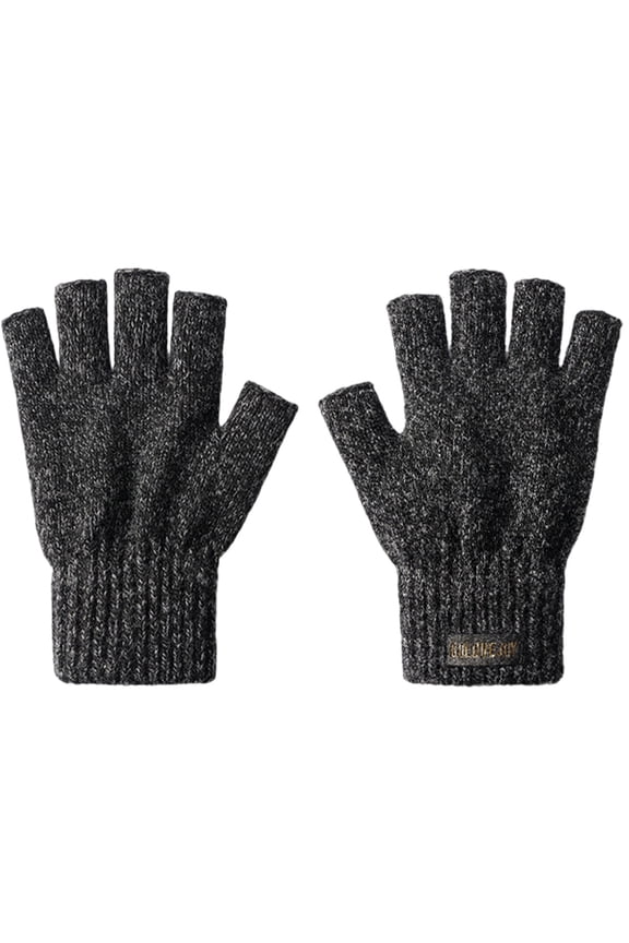 Men's Mid-Weight Fingerless Glove, Brown Tweed Ragg Wool Gloves With Inner Fleece Palm Lining Outdoor Work Cable Knitted Gloves