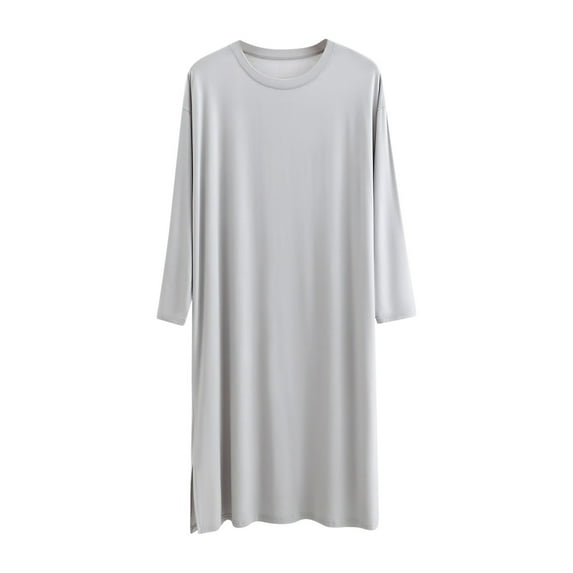FAHXNVB Men's Nightshirt Crewneck Long Sleeve Nightgown Lightweight Soft Loose Sleepwear Nightwear Comfy Henley Sleep Shirt