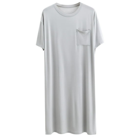 FAHXNVB Men's Nightshirt Crewneck Short Sleeve Nightgown with Pocket Lightweight Soft Henley Sleep Gowns Nightwear for Sleeping