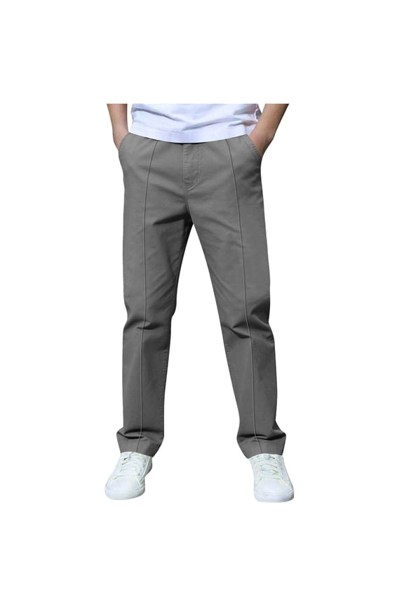 Men's School Uniform Cargo Pants Solid Color Flat Front Straight Leg Trousers Soft Cotton Casual Pants for School 3-14 Years