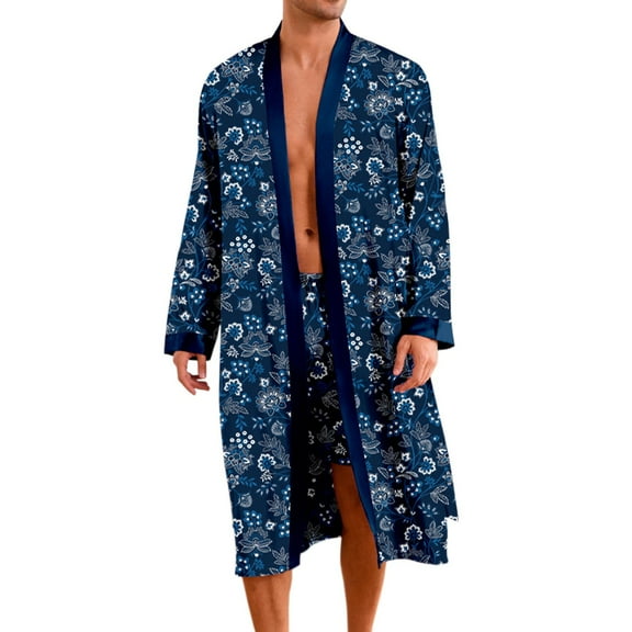 FAHXNVB Men's Silk Satin Robe Silky Kimono Bathrobe with Shorts Set Fashion Printed Lightweight Soft Sleepwear Loungewear Nightwear