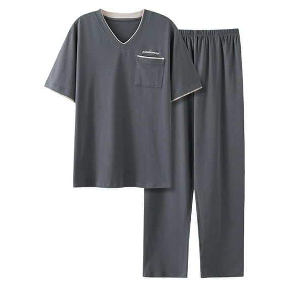 FAHXNVB Mens Pajamas Set Lightweight Short Sleeve Pajama Tops and Long Pants Summer Soft Sleepwear Loungewear Pjs Sets with Pockets