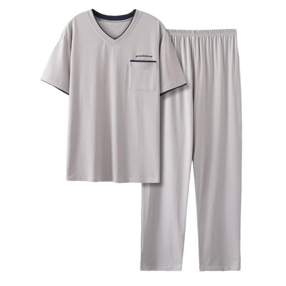 FAHXNVB Mens Pajamas Set Lightweight Short Sleeve Pajama Tops and Long Pants Summer Soft Sleepwear Loungewear Pjs Sets with Pockets