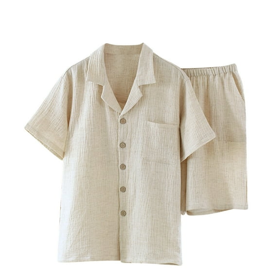 FAHXNVB Mens Pajamas Set Short Sleeve Button Down Sleepwear Tops and Shorts Comfy Soft Casual 2Pcs Loungewear Pj Set with Pockets