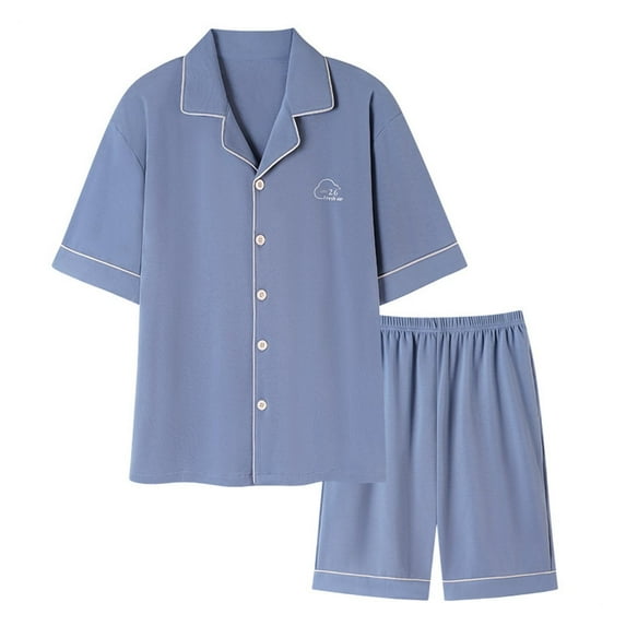 FAHXNVB Mens Pajamas Set Short Sleeve Sleepwear Button Down Loungewear and Pajama Shorts Set Soft Casual 2Pcs Pj Set with Pockets L-4XL