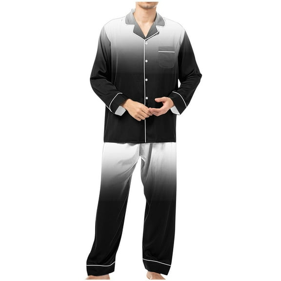 FAHXNVB Mens Two-Pieces Pajamas Sets Long Sleeve Button-Down Sleepwear Tops and Pjs Pants Sets Casual Loose Fit Loungewear with Pockets