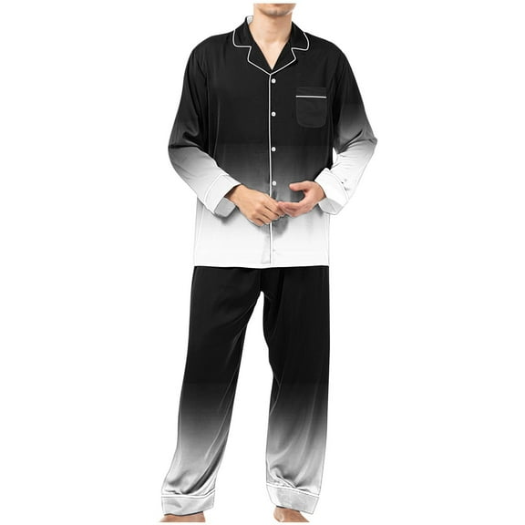 FAHXNVB Mens Two-Pieces Pajamas Sets Long Sleeve Button-Down Sleepwear Tops and Pjs Pants Sets Casual Loose Fit Loungewear with Pockets