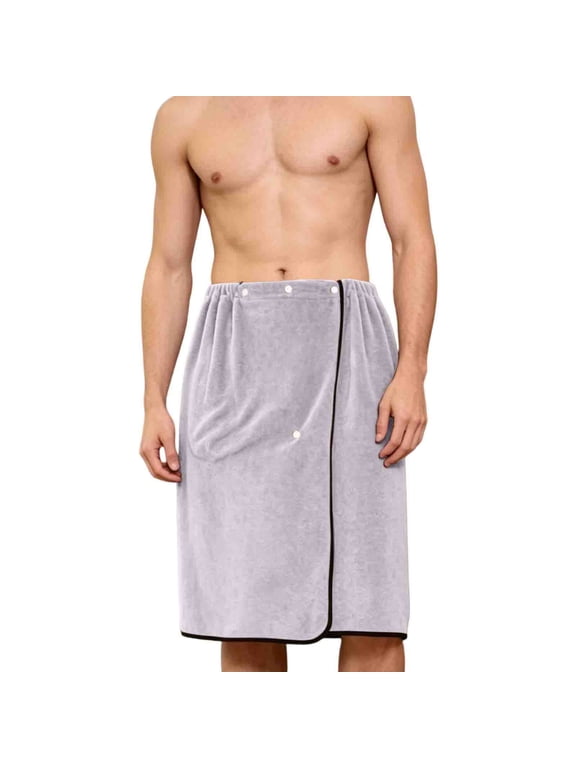 Mens Wearable Bath Towel Absorbent Snap-Button Wrap Bathrobes Elastic Waist Soft Shower Body Cover Up