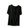 thumbnail image 1 of FAHXNVB Pajama Tees for Womens Summer Breathable Short Sleeve Sleep Shirts Solid Color Soft Crewneck Pleated Sleepwear Shirts,L,Black, 1 of 6