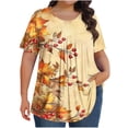 thumbnail image 1 of FAHXNVB Plus Size Crewneck T-Shirts for Womens Short Sleeve Floral Print Pleated Tees Tops Spring Summer Fashion Casual Comfortable Shirts, 1 of 5
