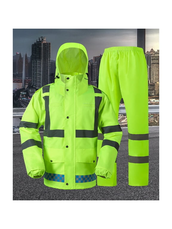 Rain Suits for Men Waterproof Work Breathable Rain Coats with Eye-Catching Reflective Strip Rain Gear Jacket and Pants Rainwear