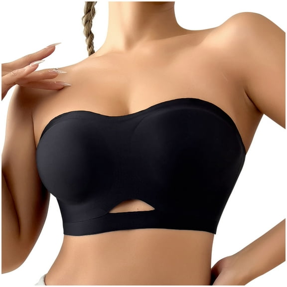 FAHXNVB Smooth Strapless Bras for Women Non-Slip Wireless Bandeau Bra Comfortable Light Padded Push Up Invisible Tube Top Bra