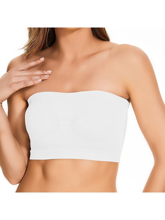 Strapless Bra for Women Seamless Non-Slip Padded Bandeau Bra with Support Yoga Workout Wireless Push Up Tube Top Bralette