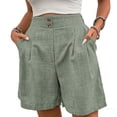 thumbnail image 1 of FAHXNVB Summer Shorts for Women Casual Button High Waist Pleated Shorts Beach Vacation Short Pants with Pockets,XL,Mint Green, 1 of 6