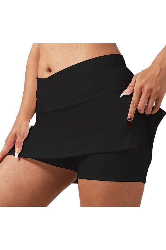 Tennis Skirts for Women Stretchy Cross Waist Running Athletic Skirt Trendy Side Slit Mini Skorts for Women with Pockets,L,Black