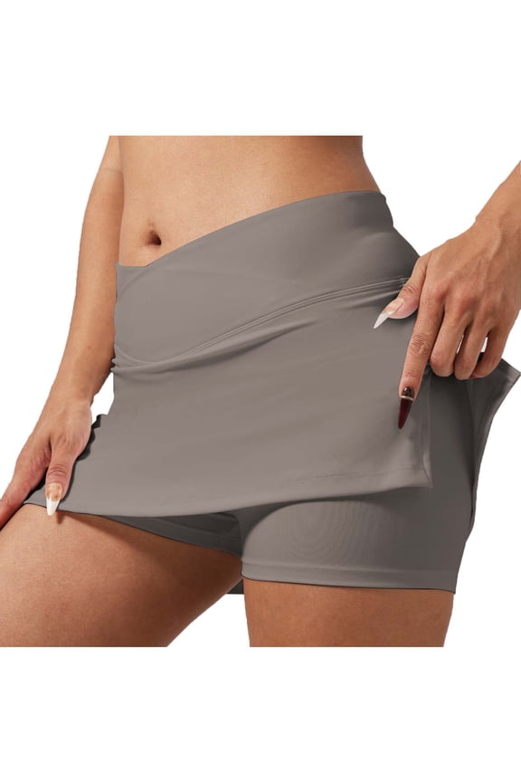 Tennis Skirts for Women Stretchy Cross Waist Running Athletic Skirt Trendy Side Slit Mini Skorts for Women with Pockets,L,Dark Gray