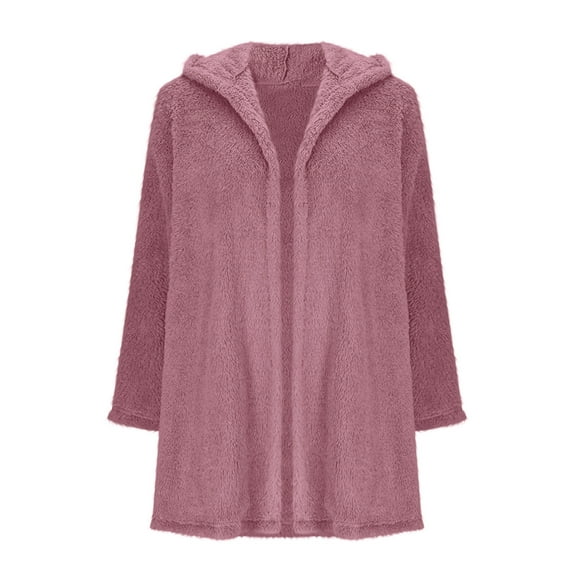 FAHXNVB Warm Fleece Hooded Cardigan for Women Oversized Long Sleeve Fuzzy Fleece Cardigan Jacket Winter Soft Comfy Outerwear,L,Pink