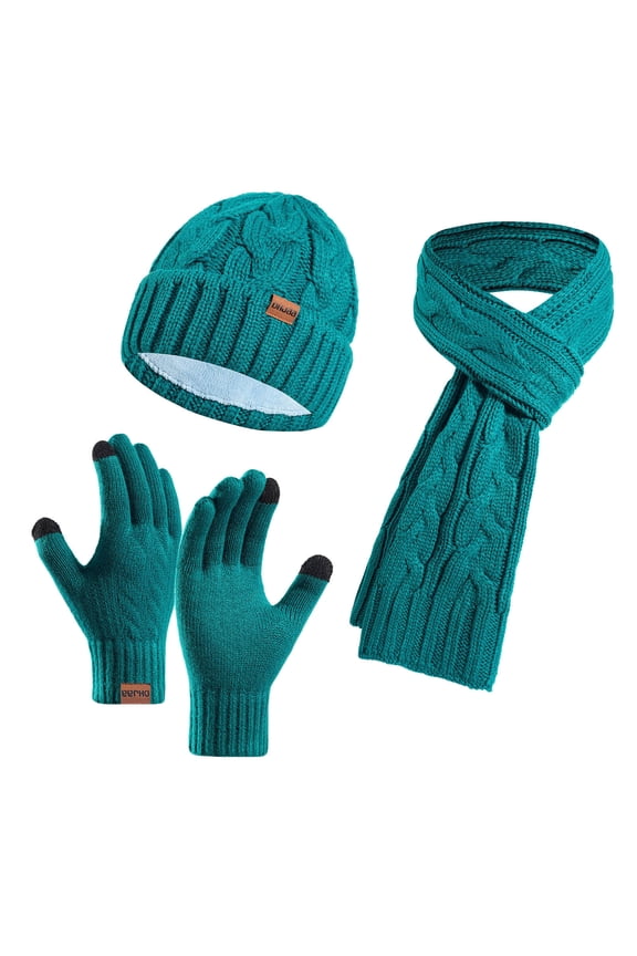 Winter Beanie Hat Scarf Gloves Set for Men and Women, 3PCS Warm Thermal Knitted Fleece Lined Hats Touchscreen Gloves and Long Scarf Sets
