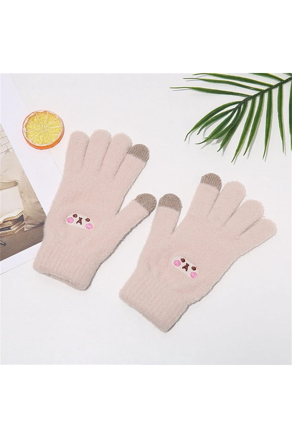 Winter Warm Gloves for Women Thermal Knitted Elastic Touchscreen Texting Gloves for Cold Weather Cute Full Finger Knit Mittens
