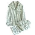 thumbnail image 1 of FAHXNVB Women Fleece Striped Pajama Set Long Sleeve Button-Down Shirts and Long Pants Two-Piece Soft Comfy Winter Sleepwear Lounge Set, 1 of 3