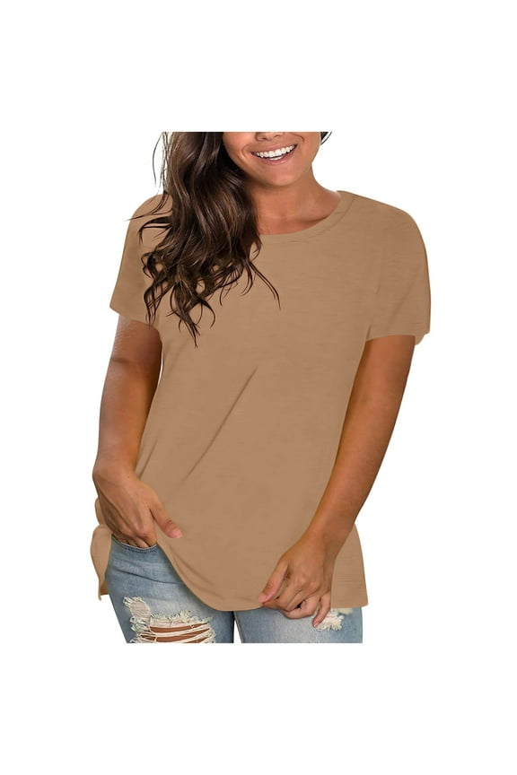 Women Plus Size V Neck T Shirts Classic Short Sleeve Soft Casual Summer Tees Lightweight Oversized Solid Color Pullover Tops,XL,Khaki