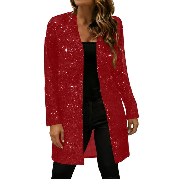 FAHXNVB Women Sequin Open Front Cardigans Long Sleeve Longline Summer Cardigans Loose Fit Lightweight Party Evening Blazers