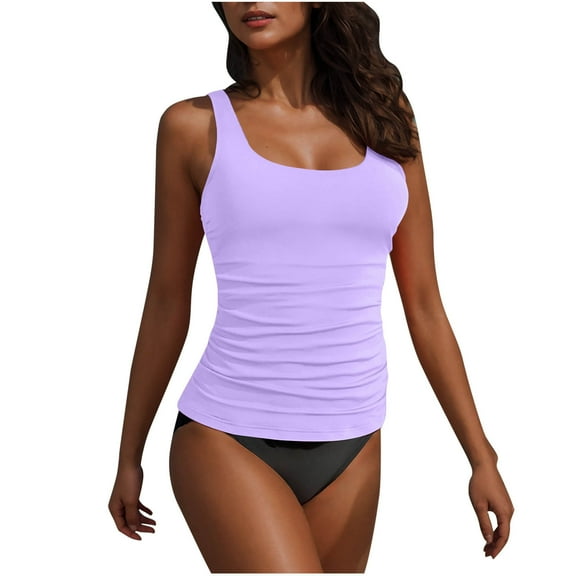 FAHXNVB Women Two Piece Tankini Set Ruched Tankini Top with Bottom Swimsuits Solid Color Soft Fashion Bathing Suit