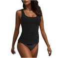 thumbnail image 1 of FAHXNVB Women Two Piece Tankini Set Tummy Control Ruched Tankini Top with Bottom Swimsuits Solid Color Soft Fashion Bathing Suit, 1 of 5
