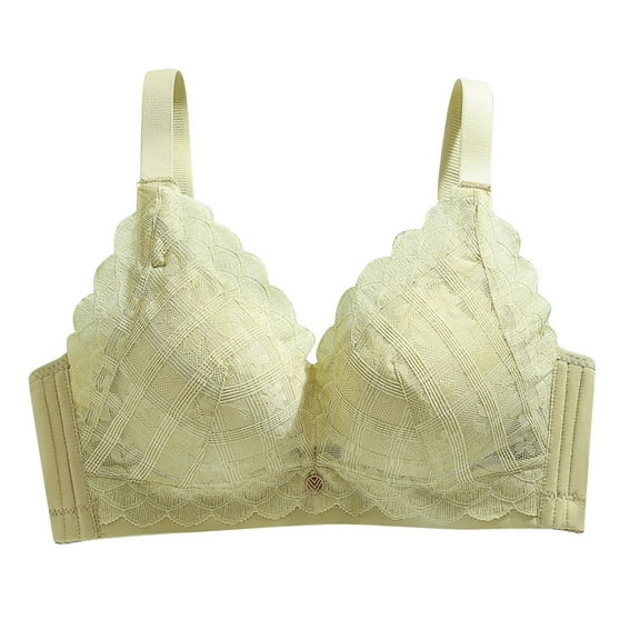 FAHXNVB Women Wireless Lace Bra Thick Padded No Underwire Full Coverage Push Up Gathering Daily Bras Breathable Comfort Support Bralettes