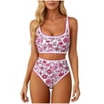 thumbnail image 1 of FAHXNVB Women's Bikini Sets Floral Print Whip Stitch 2 Piece Tankini Swimsuits Summer Bathing Suits with High Waisted Bottom,L,Hot Pink, 1 of 4