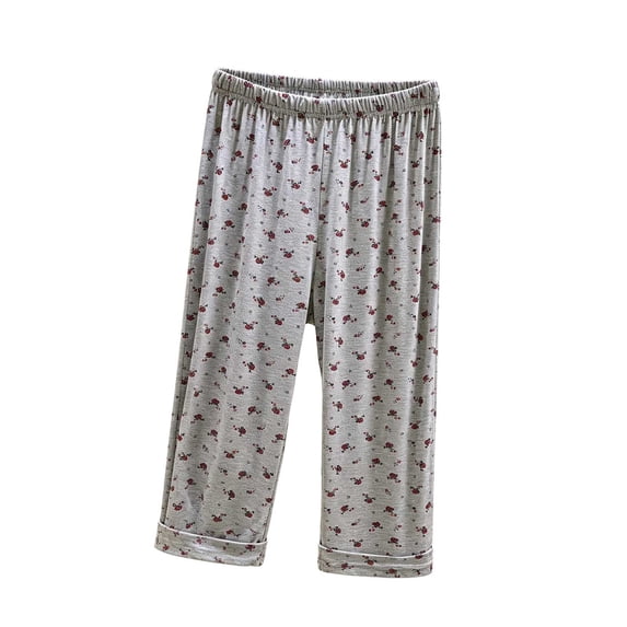 FAHXNVB Women's Capri Pajama Pants Lounge Wide Leg Printed Pj Bottoms Elastic Waist Baggy Cropped Sleep Pants