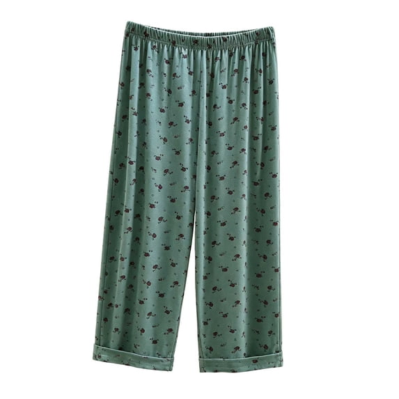 FAHXNVB Women's Capri Pajama Pants Lounge Wide Leg Printed Pj Bottoms Elastic Waist Baggy Cropped Sleep Pants