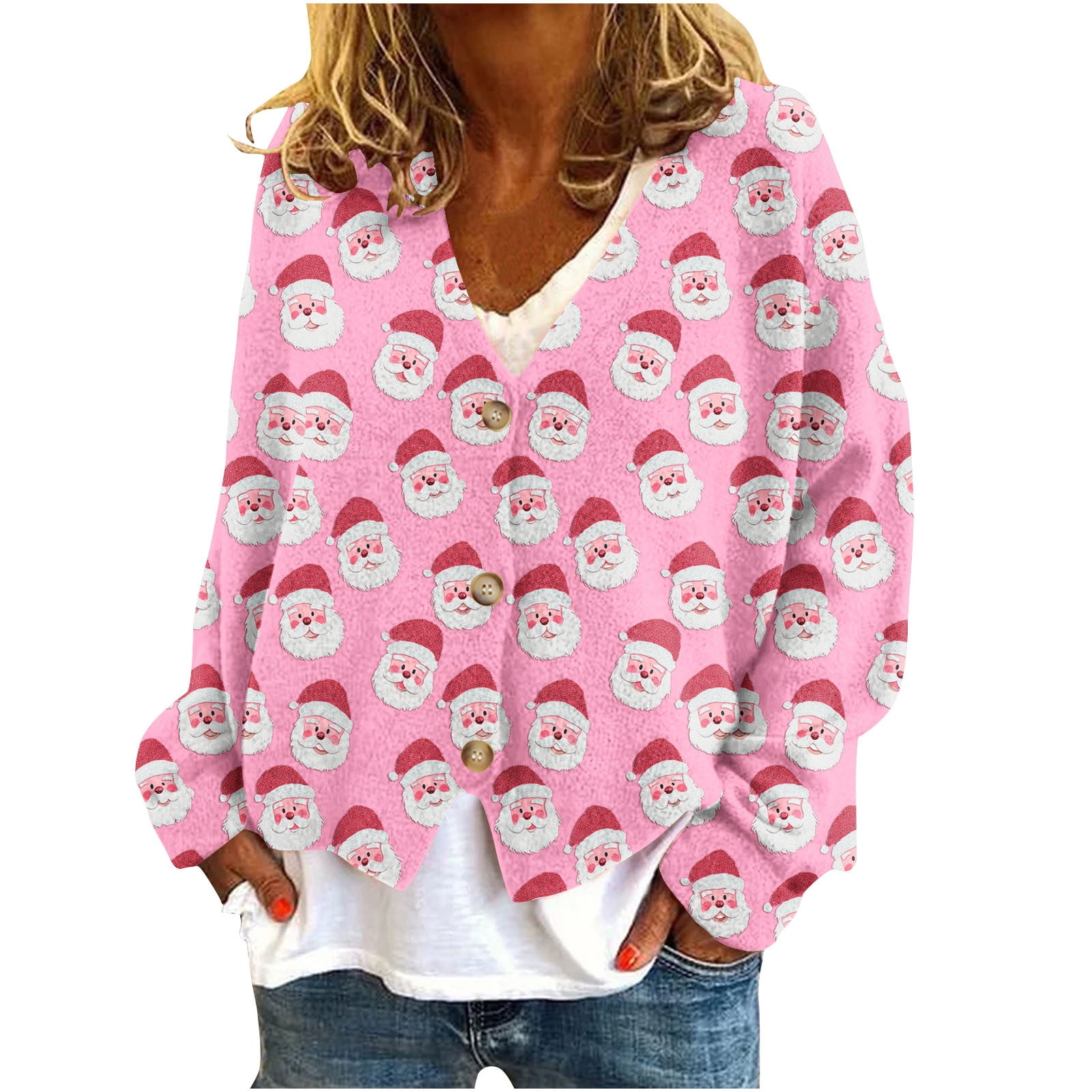 FAHXNVB Women's Christmas Cardigan Sweater Open Front Button Up Xmas ...