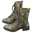 thumbnail image 1 of FAHXNVB Women's Embroidered Ankle Boots Round Toe Chunky Heel Floral Booties Slip On, 1 of 3