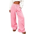thumbnail image 1 of FAHXNVB Women's Fleece Lined Sweatpants High Elastic Waist Drawstring Wide Leg Sweat Pants Soft Baggy Warm Athletic Pants with Pockets,L,Pink, 1 of 8