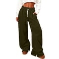 thumbnail image 1 of FAHXNVB Women's Fleece Lined Sweatpants High Elastic Waist Drawstring Wide Leg Sweat Pants Soft Baggy Warm Athletic Pants with Pockets,XXL,Army Green, 1 of 8