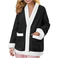 thumbnail image 1 of FAHXNVB Women's Fluffy Fleece Bed Jacket Long Sleeve Fuzzy Sleepwear Cardigan for Winter Solid Color Thick Warm Loungewear, 1 of 6