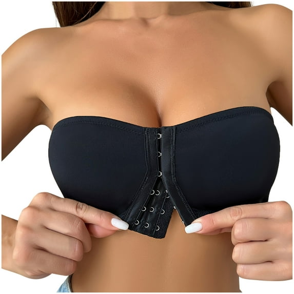 FAHXNVB Women's Front Closure Push Up Strapless Bra Seamless Scallop Trim Wireless Bandeau Bralettes Comfortable Invisible Tube Tops